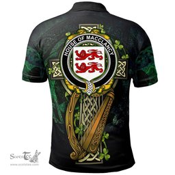 ScotsTee Shop Irish House of MACCLANCY Irish Family Crest Polo Shirt - Ireland Shamrock with Celtic Cross A7