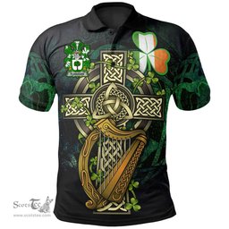ScotsTee Shop Irish Flanagan or O'Flanagan Irish Family Crest Polo Shirt - Ireland Shamrock with Celtic Cross A7