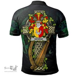 ScotsTee Shop Irish George Irish Family Crest Polo Shirt - Ireland Shamrock with Celtic Cross A7