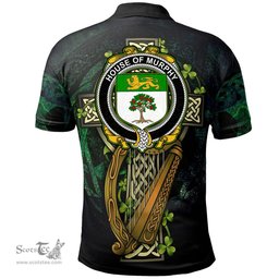 ScotsTee Shop Irish House of MURPHY (O?Morchoe) Irish Family Crest Polo Shirt - Ireland Shamrock with Celtic Cross A7