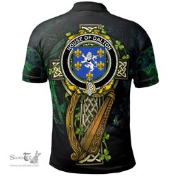 ScotsTee Shop Irish House of DALTON Irish Family Crest Polo Shirt - Ireland Shamrock with Celtic Cross A7