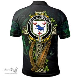 ScotsTee Shop Irish House of O'CROWLEY Irish Family Crest Polo Shirt - Ireland Shamrock with Celtic Cross A7