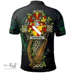 ScotsTee Shop Irish Fitz-Nicol Irish Family Crest Polo Shirt - Ireland Shamrock with Celtic Cross A7