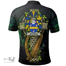 ScotsTee Shop Irish Jephson Irish Family Crest Polo Shirt - Ireland Shamrock with Celtic Cross A7