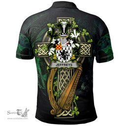 ScotsTee Shop Irish Jeffreys Irish Family Crest Polo Shirt - Ireland Shamrock with Celtic Cross A7
