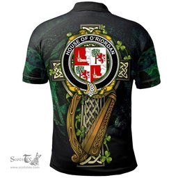 ScotsTee Shop Irish House of O'RIORDAN Irish Family Crest Polo Shirt - Ireland Shamrock with Celtic Cross A7