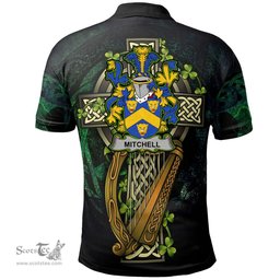 ScotsTee Shop Irish Mitchell Irish Family Crest Polo Shirt - Ireland Shamrock with Celtic Cross A7