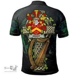 ScotsTee Shop Irish Knight Irish Family Crest Polo Shirt - Ireland Shamrock with Celtic Cross A7