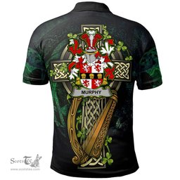 ScotsTee Shop Irish Murphy (Muskerry) Irish Family Crest Polo Shirt - Ireland Shamrock with Celtic Cross A7