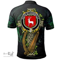 ScotsTee Shop Irish House of O'KINNEALLY Irish Family Crest Polo Shirt - Ireland Shamrock with Celtic Cross A7