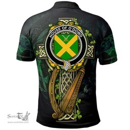 ScotsTee Shop Irish House of O'DOWD Irish Family Crest Polo Shirt - Ireland Shamrock with Celtic Cross A7