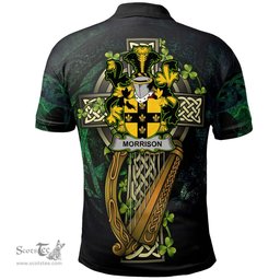 ScotsTee Shop Irish Morrison Irish Family Crest Polo Shirt - Ireland Shamrock with Celtic Cross A7