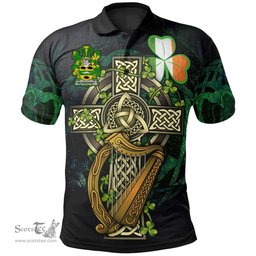 ScotsTee Shop Irish McSweeney Irish Family Crest Polo Shirt - Ireland Shamrock with Celtic Cross A7