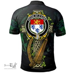 ScotsTee Shop Irish House of O'GARA Irish Family Crest Polo Shirt - Ireland Shamrock with Celtic Cross A7