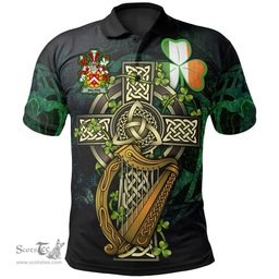 ScotsTee Shop Irish Malpas Irish Family Crest Polo Shirt - Ireland Shamrock with Celtic Cross A7