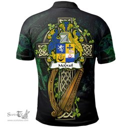 ScotsTee Shop Irish McGrail Irish Family Crest Polo Shirt - Ireland Shamrock with Celtic Cross A7