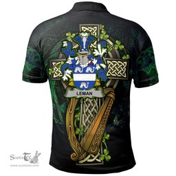 ScotsTee Shop Irish Leman or Lemon Irish Family Crest Polo Shirt - Ireland Shamrock with Celtic Cross A7