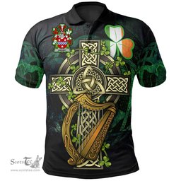 ScotsTee Shop Irish Lindsey Irish Family Crest Polo Shirt - Ireland Shamrock with Celtic Cross A7