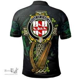 ScotsTee Shop Irish House of O'NOLAN Irish Family Crest Polo Shirt - Ireland Shamrock with Celtic Cross A7