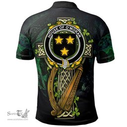 ScotsTee Shop Irish House of O'MORAN Irish Family Crest Polo Shirt - Ireland Shamrock with Celtic Cross A7