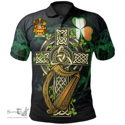 ScotsTee Shop Irish Lavin or O'Lavin Irish Family Crest Polo Shirt - Ireland Shamrock with Celtic Cross A7