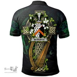 ScotsTee Shop Irish McWorth or MacWorth Irish Family Crest Polo Shirt - Ireland Shamrock with Celtic Cross A7