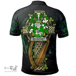 ScotsTee Shop Irish McCaffrey Irish Family Crest Polo Shirt - Ireland Shamrock with Celtic Cross A7