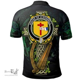 ScotsTee Shop Irish House of O'DONNELL Irish Family Crest Polo Shirt - Ireland Shamrock with Celtic Cross A7