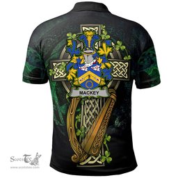 ScotsTee Shop Irish Mackey Irish Family Crest Polo Shirt - Ireland Shamrock with Celtic Cross A7