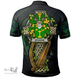ScotsTee Shop Irish McAdam Irish Family Crest Polo Shirt - Ireland Shamrock with Celtic Cross A7