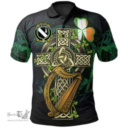 ScotsTee Shop Irish House of PLUNKETT Irish Family Crest Polo Shirt - Ireland Shamrock with Celtic Cross A7