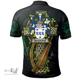 ScotsTee Shop Irish McAuliffe Irish Family Crest Polo Shirt - Ireland Shamrock with Celtic Cross A7