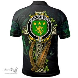 ScotsTee Shop Irish House of O'MORE Irish Family Crest Polo Shirt - Ireland Shamrock with Celtic Cross A7