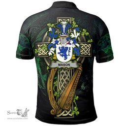 ScotsTee Shop Irish Mason Irish Family Crest Polo Shirt - Ireland Shamrock with Celtic Cross A7