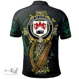 ScotsTee Shop Irish House of O'FLAHERTY Irish Family Crest Polo Shirt - Ireland Shamrock with Celtic Cross A7