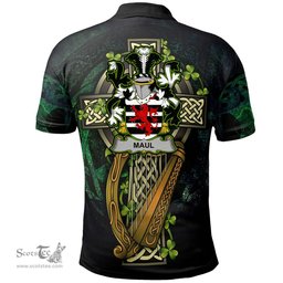 ScotsTee Shop Irish Maul or Maule Irish Family Crest Polo Shirt - Ireland Shamrock with Celtic Cross A7