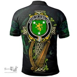 ScotsTee Shop Irish House of O'MALONE Irish Family Crest Polo Shirt - Ireland Shamrock with Celtic Cross A7