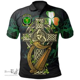 ScotsTee Shop Irish House of O'MALONE Irish Family Crest Polo Shirt - Ireland Shamrock with Celtic Cross A7