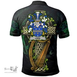 ScotsTee Shop Irish Lees or McAleese Irish Family Crest Polo Shirt - Ireland Shamrock with Celtic Cross A7
