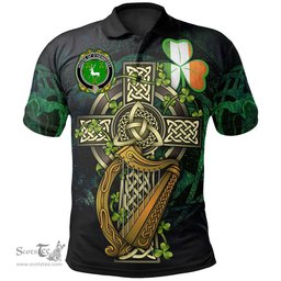ScotsTee Shop Irish House of O'HENNESSY Irish Family Crest Polo Shirt - Ireland Shamrock with Celtic Cross A7