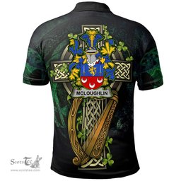 ScotsTee Shop Irish McLoughlin or Loughlin Irish Family Crest Polo Shirt - Ireland Shamrock with Celtic Cross A7