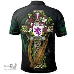 ScotsTee Shop Irish McMore or More Irish Family Crest Polo Shirt - Ireland Shamrock with Celtic Cross A7