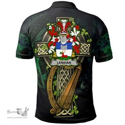 ScotsTee Shop Irish Lenihan or O'Lenaghan Irish Family Crest Polo Shirt - Ireland Shamrock with Celtic Cross A7