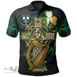 ScotsTee Shop Irish House of WOULFE Irish Family Crest Polo Shirt - Ireland Shamrock with Celtic Cross A7