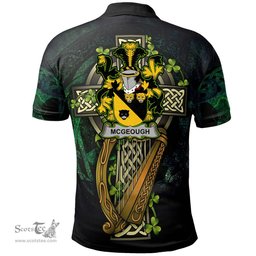 ScotsTee Shop Irish McGeough or McGough Irish Family Crest Polo Shirt - Ireland Shamrock with Celtic Cross A7
