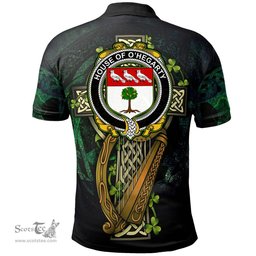 ScotsTee Shop Irish House of O'HEGARTY Irish Family Crest Polo Shirt - Ireland Shamrock with Celtic Cross A7