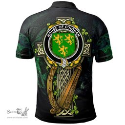 ScotsTee Shop Irish House of O'HORAN Irish Family Crest Polo Shirt - Ireland Shamrock with Celtic Cross A7