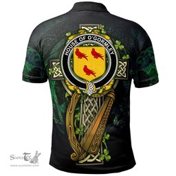 ScotsTee Shop Irish House of O'GORMLEY Irish Family Crest Polo Shirt - Ireland Shamrock with Celtic Cross A7