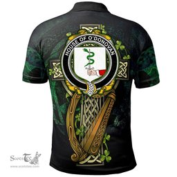 ScotsTee Shop Irish House of O'DONOVAN Irish Family Crest Polo Shirt - Ireland Shamrock with Celtic Cross A7