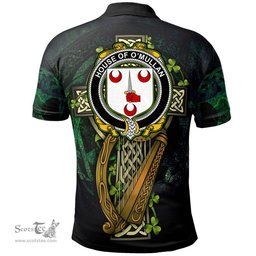 ScotsTee Shop Irish House of O'MULLAN Irish Family Crest Polo Shirt - Ireland Shamrock with Celtic Cross A7